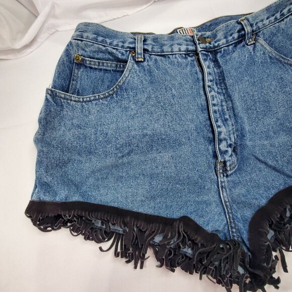 VTG Stefano Womens Size 20 Denim Fringe Shorts Repurposed Upcycled Daisy Dukes - Picture 7 of 8